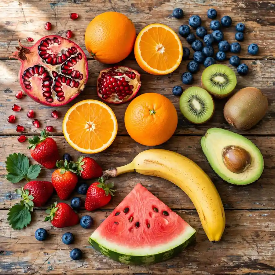 male-fertility-boosting-fruits-antioxidant-rich-realistic-flatlay